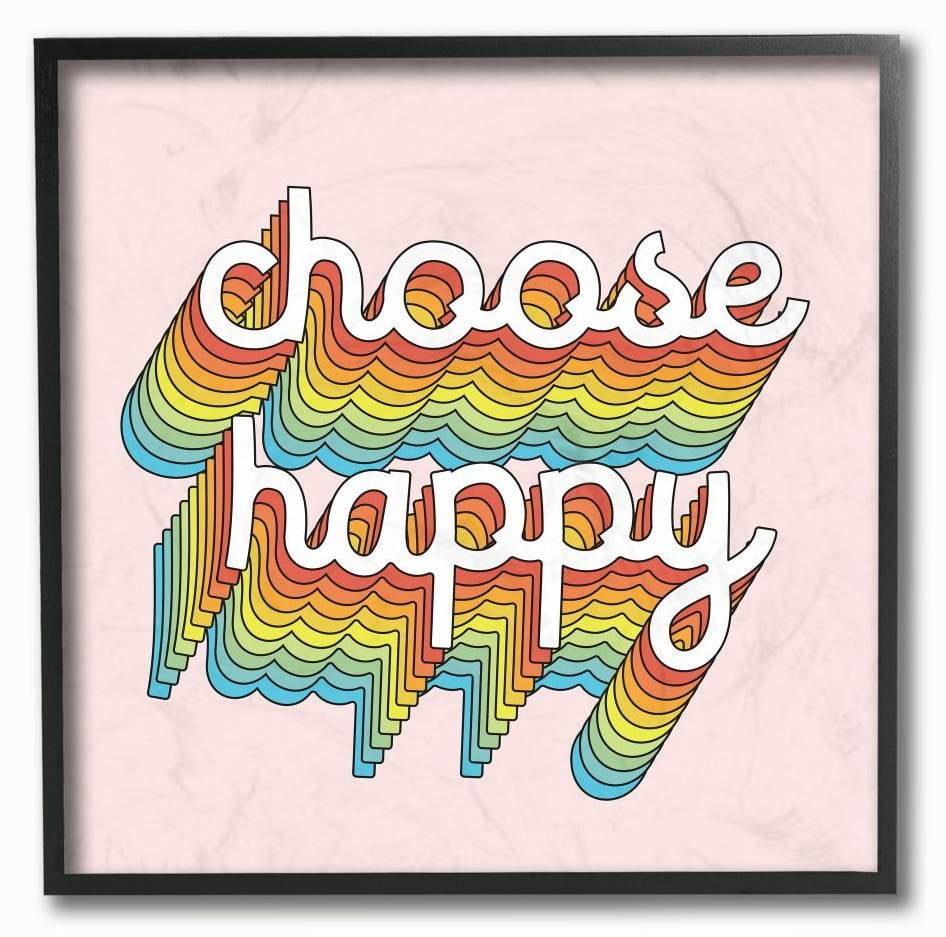 Stupell Industries Choose Happy Rainbow Pink Word Design Framed Wall Art by Dawn Vietro ...