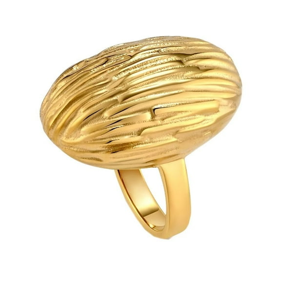 PAMTIER Women's Stainless Steel Gold Plated Chunky Vintage Elegant Index Finger Ring Statement Wedding Band Gold Size 6