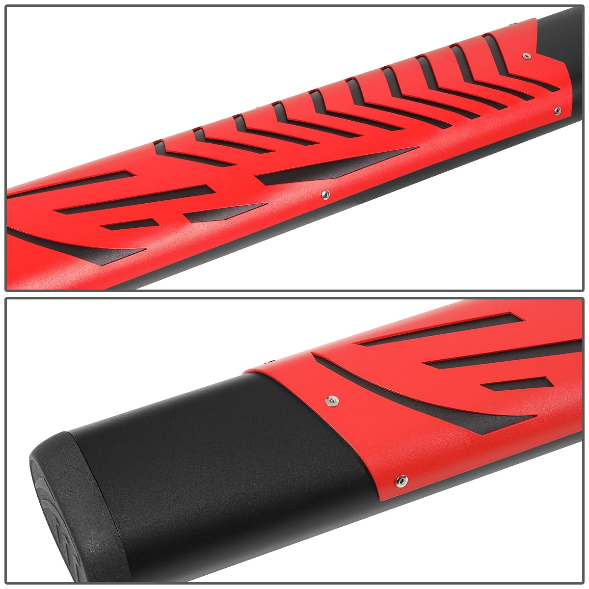 DNA Motoring 5" OD Side Step Nerf Bars Running Boards for 2019-2022 Ram 1500 Crew Cab, Black / Red