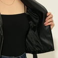 thumbnail image 5 of INSPIRE CHIC Women's Faux Leather Stand Collar Belted Cropped Biker Jacket M Black, 5 of 5