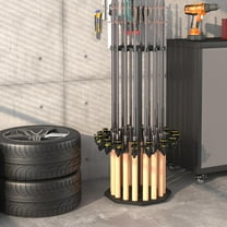 Wood Fishing Rod Holder, 16 Rod Storage, 360° Spinning for Garage, Fishing Gear Organizer