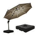 thumbnail image 2 of PURPLE LEAF 10FT Deluxe Round Solar Powered LED Patio Umbrella with Base, Large Offset Cantilever Umbrella with 360° Rotation, Beige, 2 of 15