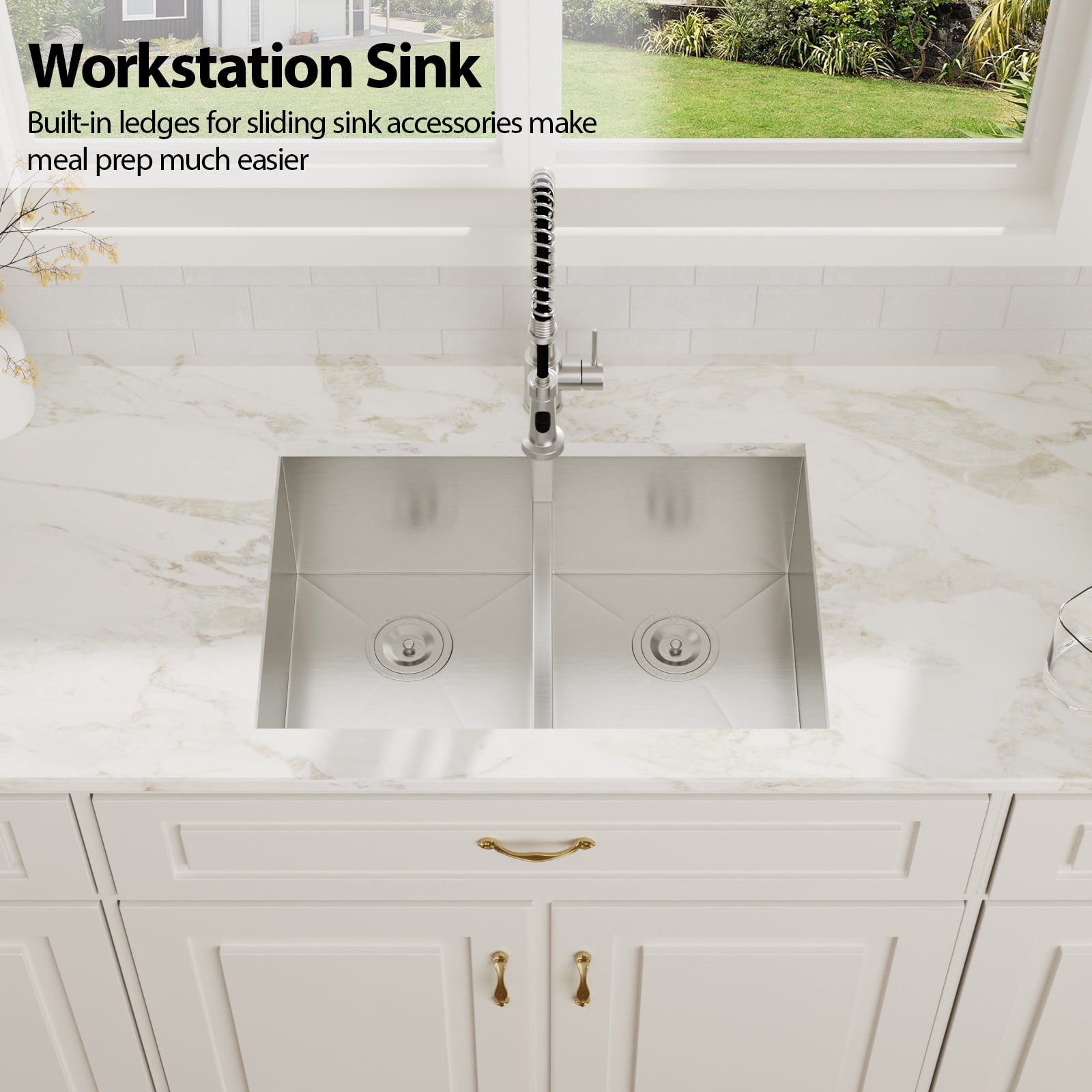 28 in. Undermount 50/50 Double Bowl 16 Gauge T304 Stainless Steel Low Divided Kitchen Sink with 2Pcs Bottom Grids/Drains