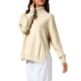 thumbnail image 4 of INSPIRE CHIC Women's High Neck Sweater Pullover Tops for Stylish Winter Wardrobe 2XL Light Khaki, 4 of 6