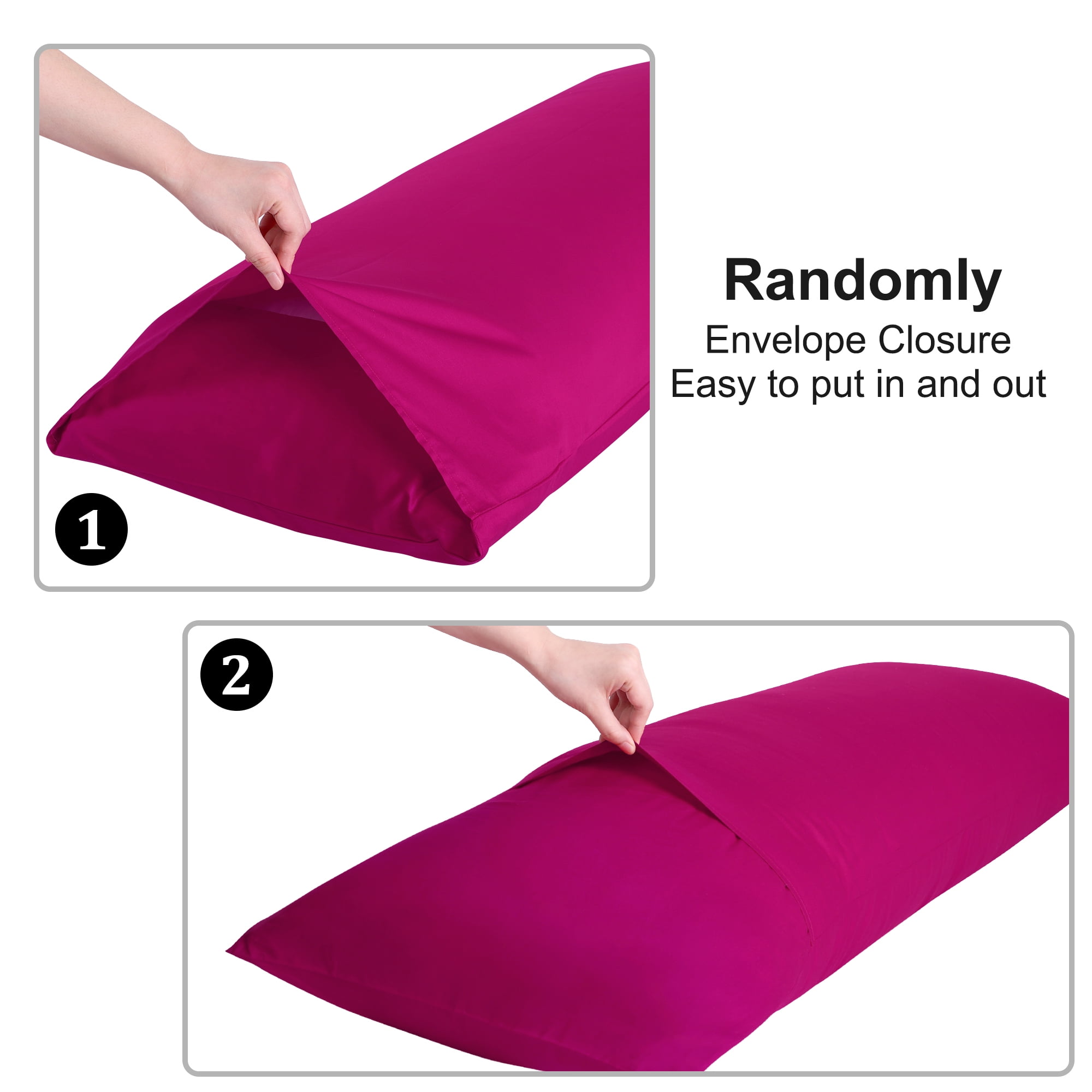 3 Pack Breathable Egyptian Cotton Body Pillow Covers, 20" x 54", Fuchsia Pink