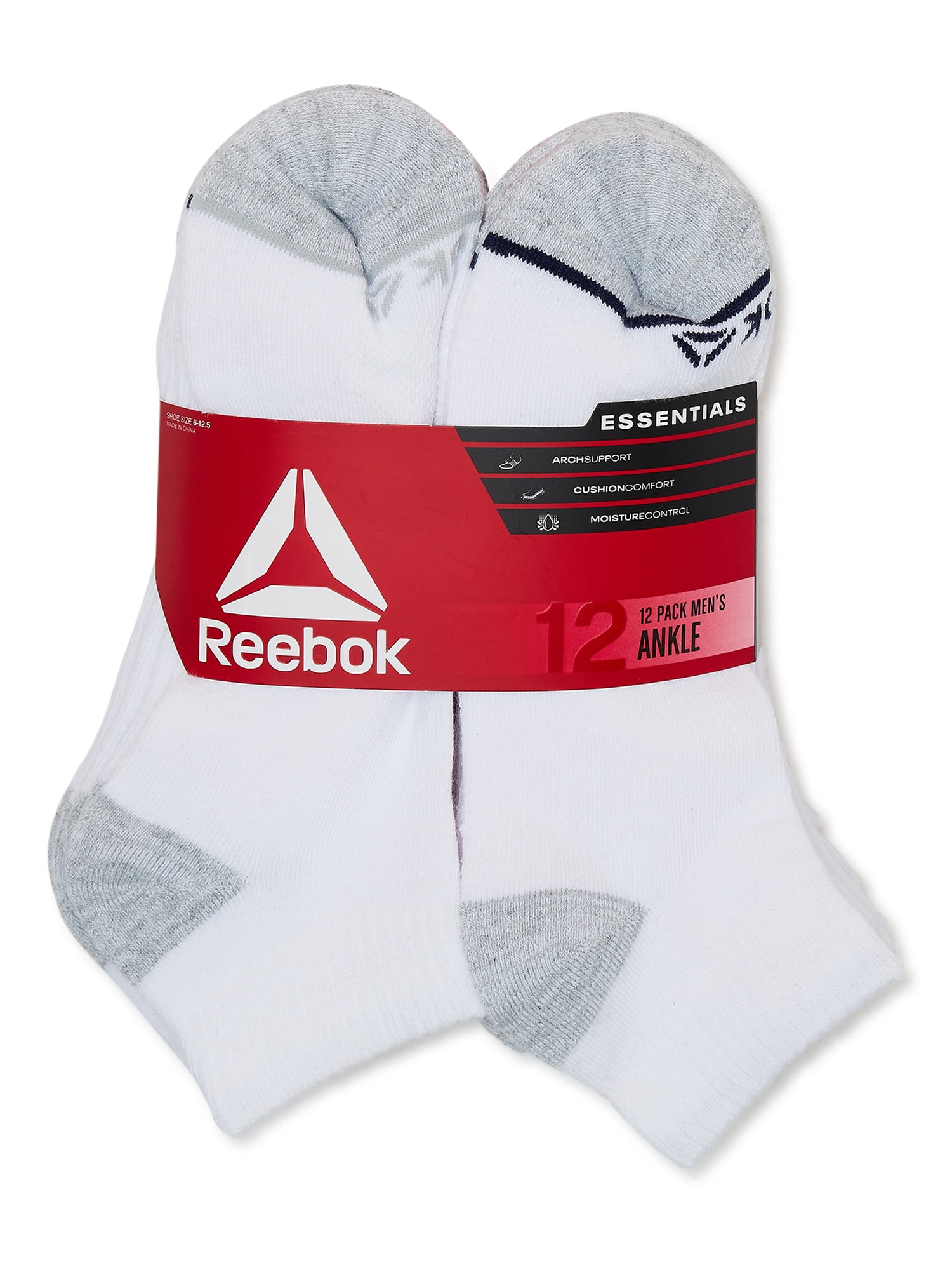 Reebok Men's Socks, Essentials Cushion Quarter Socks, 12-Pack, Sizes 10-13