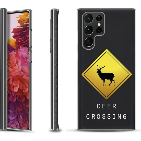 Slim-Fit Fashion Gel Phone Case for Samsung Galaxy S22 Ultra 5G, by OneToughShield ® - Road Sign Deer