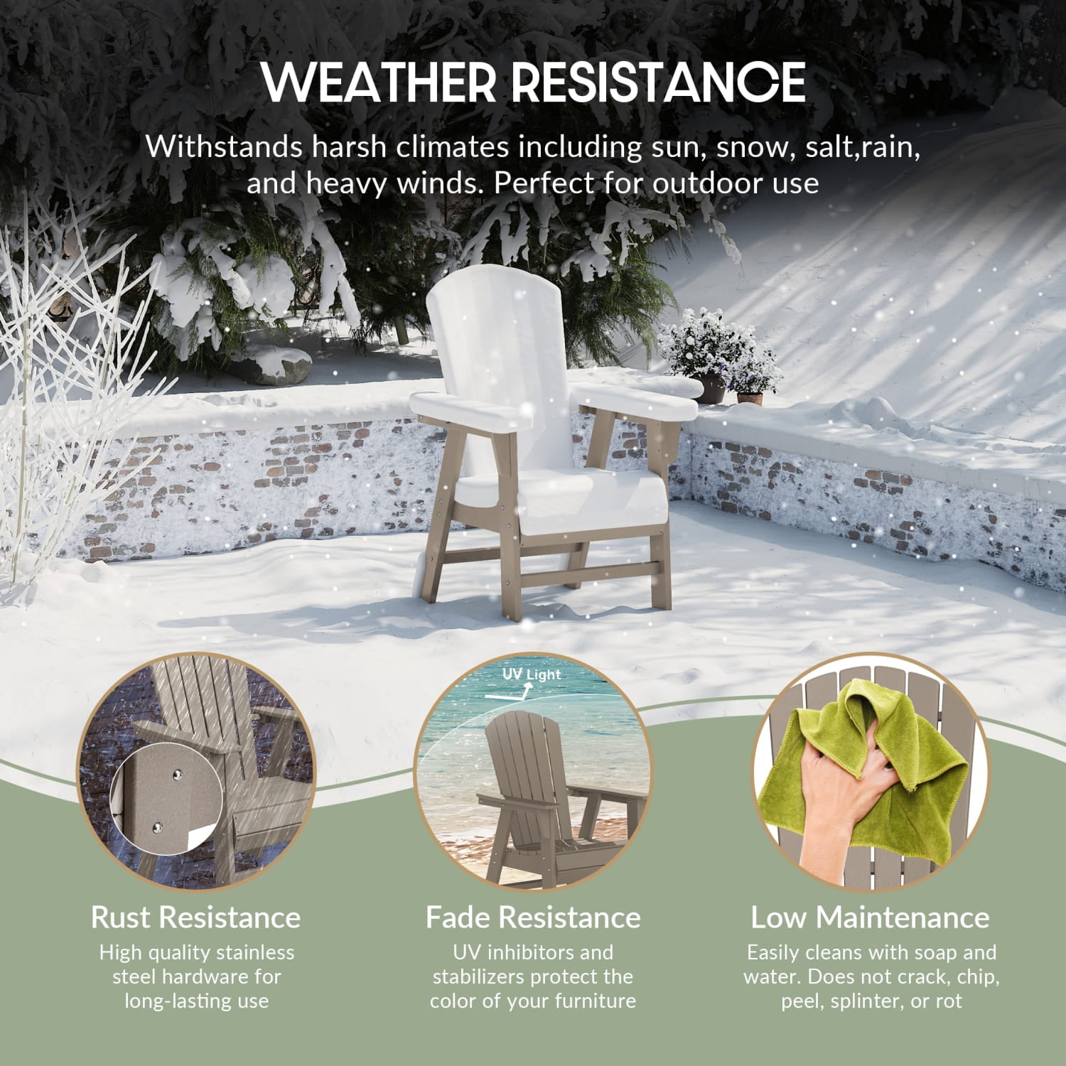 WestinTrends Dylan Outdoor Dining Chair – All-Weather Poly Lumber Adirondack Patio Chair, High Back, 330 lb Capacity, Weathered Wood