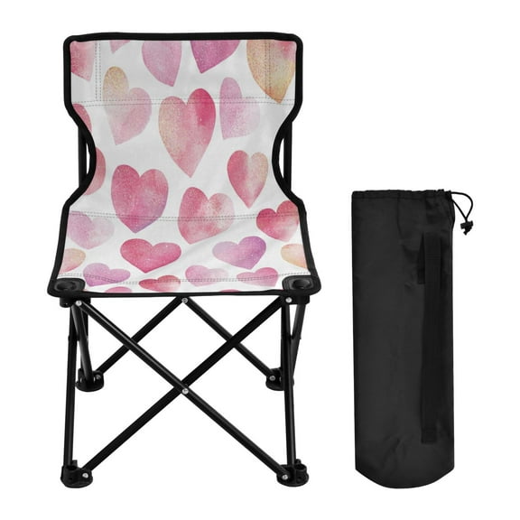 WOBOGO Pink Glitter Hearts Pattern Camping Chair Convenient Four Corner Backrest Folding Stool Can Hold Up to 220lbs