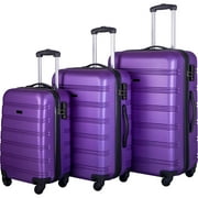 BaytoCare 3 Piece 20/24/28" Luggage Set Travel ABS Bag TSA Lock Trolley Carry On Suitcase Purple