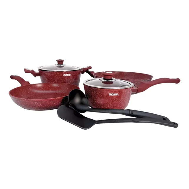 Batería de cocina 8 piezas ergonómico antiadherente BM-K8R Rojo