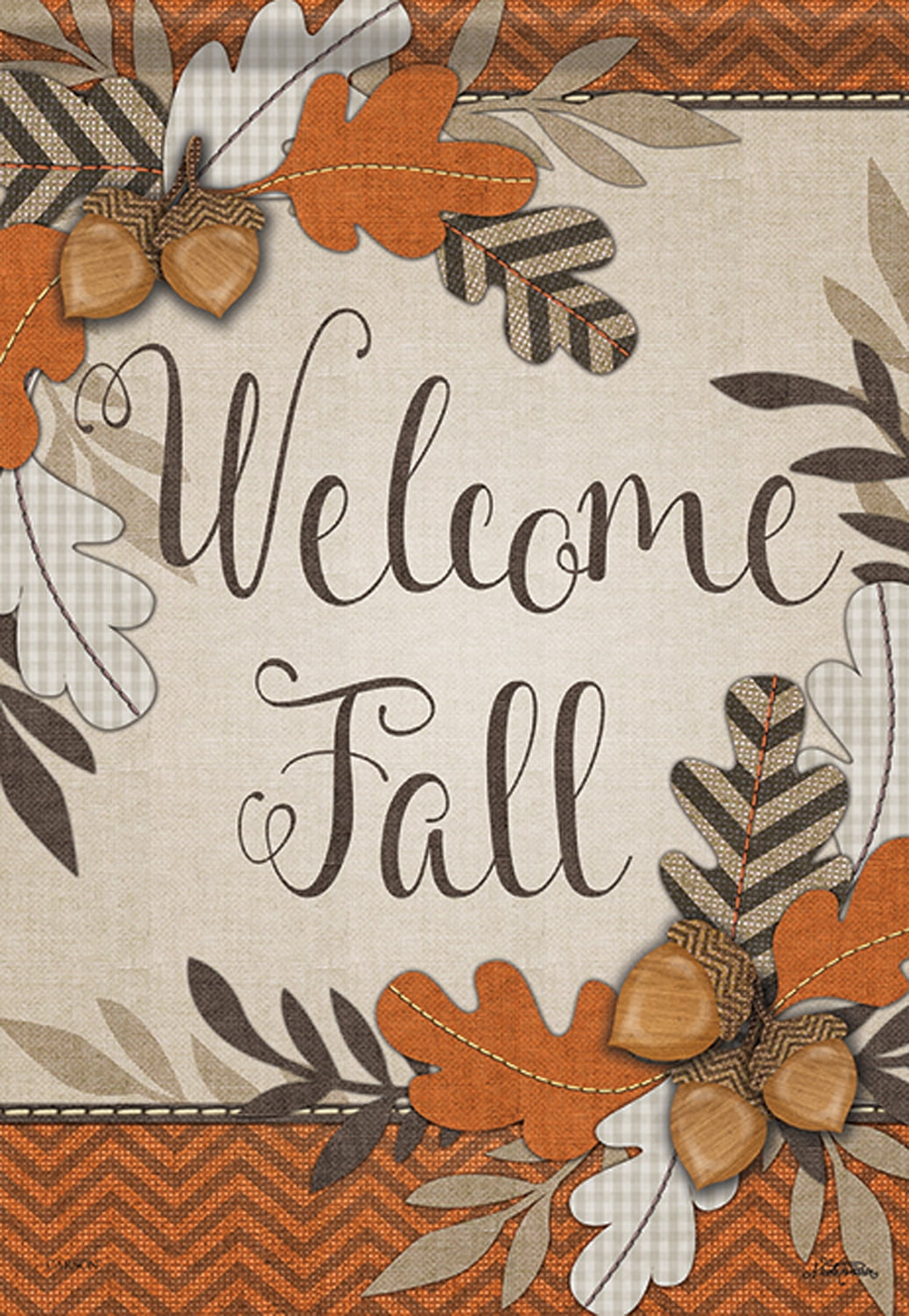Crafty Fall House Flag Autumn Leaves Acorns Double Sided 28" x
