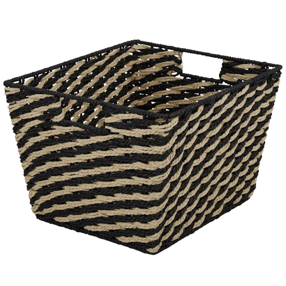 Simplify Medium Striped Woven Basket in Black