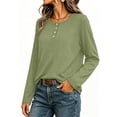 thumbnail image 4 of Horkkom Henley Shirts for Women Solid Color Button Long Sleeve Shirts Baggy Casual Fall Tops S, 4 of 7