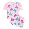 thumbnail image 2 of Conairie Girl Outfits Set Two Piece Regular Fit Short Sleeve T Shirt and Shorts Kids Cute Butterfly Print Breathable Summer Soft Loungewear Clothe Set Pink 6-7 Y, 2 of 8