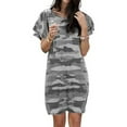 thumbnail image 3 of Femmes Robe Camouflage Imprimé Long T-shirt Imprimé Robe Femmes Manches Courtes Robe en Vrac, Gris, M, 3 of 7