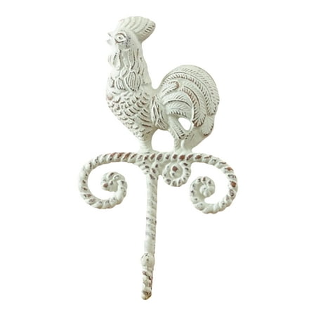 

Rooster 10 Inch Metal Wall Hook Antiqued White Distressed Rustic