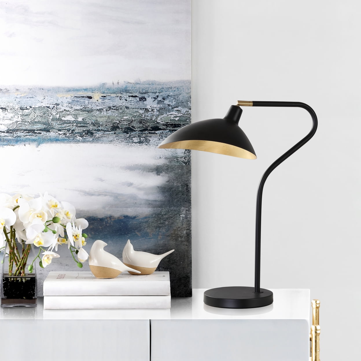 SAFAVIEH Giselle 30 in. H Modern Glam Table Desk Lamp, Black
