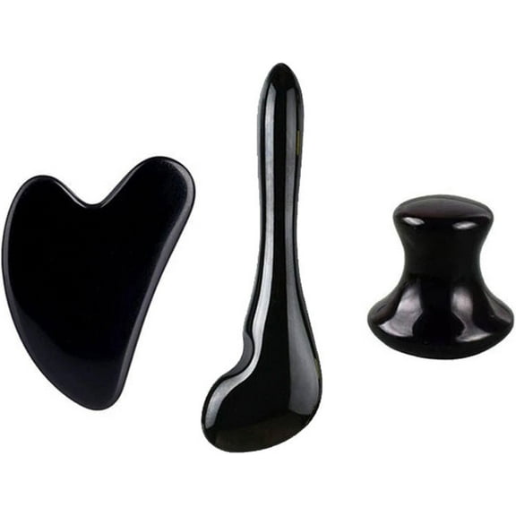 Natural Black Obsidian Gua Sha Roller Set Facial Lift Massager Jade Stone Skin Scraper,Type 11