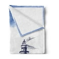 thumbnail image 2 of Lighthouse Soft Flannel Fleece Throw Blanket, Nostalgic Watercolors Gull Anchor Tower Nautical Theme, Cozy Plush for Indoor and Outdoor Use, 50" x 60", Blue and White, by Ambesonne, 2 of 5