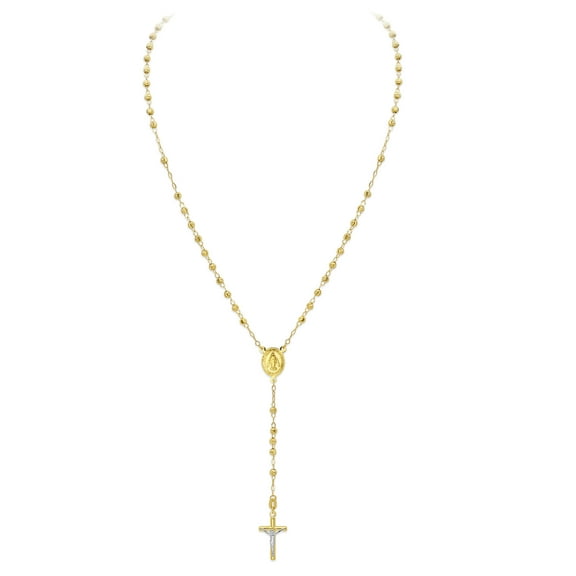 Wellingsale 14k Yellow Gold Polished 3mm Beaded Rosary Necklace - 18"
