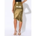 thumbnail image 3 of DARING DIVA Women's High Waisted Ruched Party Cocktail Club Bodycon Midi Skirts M Gold, 3 of 6