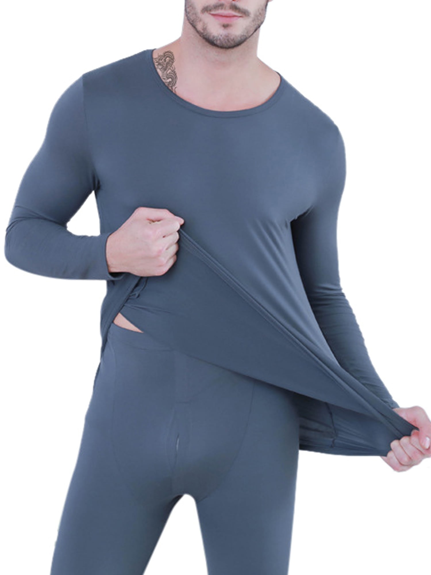 Mens Thermal Underwear Fleece Lined Basic Long John Set Ultra Soft