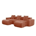 thumbnail image 3 of Noble House 3-Seat U-Shape Modular Sofa, Boneless Design with French Piping,  Comes with Throw Pillows and Two Ottomans, Red, 3 of 9