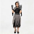 thumbnail image 2 of Krdevn Kids Grim Reaper Cosplay Costume, Skeleton Print Outfit with Gloves and Scythe for Halloween Stage Show,10-12 Years, 2 of 9