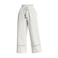 thumbnail image 3 of Karymi Shorts for Women Bohemian Ruffle Elastic High Waist Tassel Drawstring Wide Leg Pants, Solid Crochet Lace Trim Hem Long Trousers with Side Pockets Women's Clothing, 3 of 5