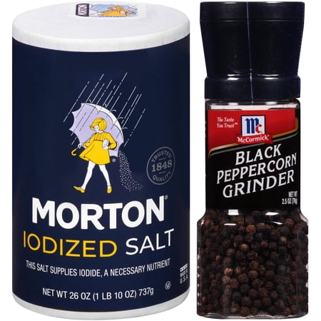 Morton Iodized Salt and McCormick Black Peppercorn Grinder Seasoning Bundle
