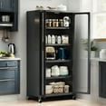 thumbnail image 6 of 65" Kitchen Pantry Cabinet, 5 Tier Metal Display Storage Cabinet with Transparent Door, Adjustable Shelves & Wheels, Food Pantries Cabinets, for Kitchen, Living Room and Dining Room, 6 of 8
