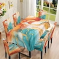 thumbnail image 2 of TSOVTHRID Orange Green Marble Print 7-Pc Tablecloth and Chair Covers Set, Stretch Spandex Table Cover and Chair Slipcovers Stretch Seat Protector for Home Hotel Banquet Decor, 2 of 6