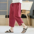 thumbnail image 3 of Jinhomg Men's Summer Capri Pants Lightweight Casual Solid 3/4 Baggy Pants Breathable Comfy Elastic Drawstring Waist Lounge Pants with Pockets L, 3 of 6