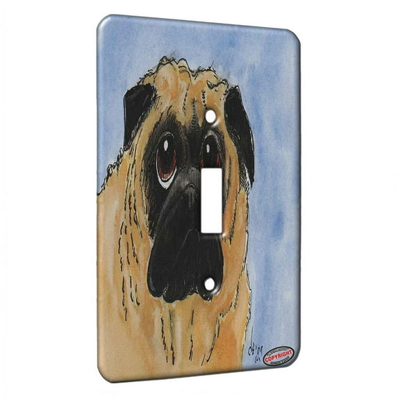 KuzmarK™ Single Gang Toggle Switch Wall Plate - Silly Pug Dog Art by Denise Every