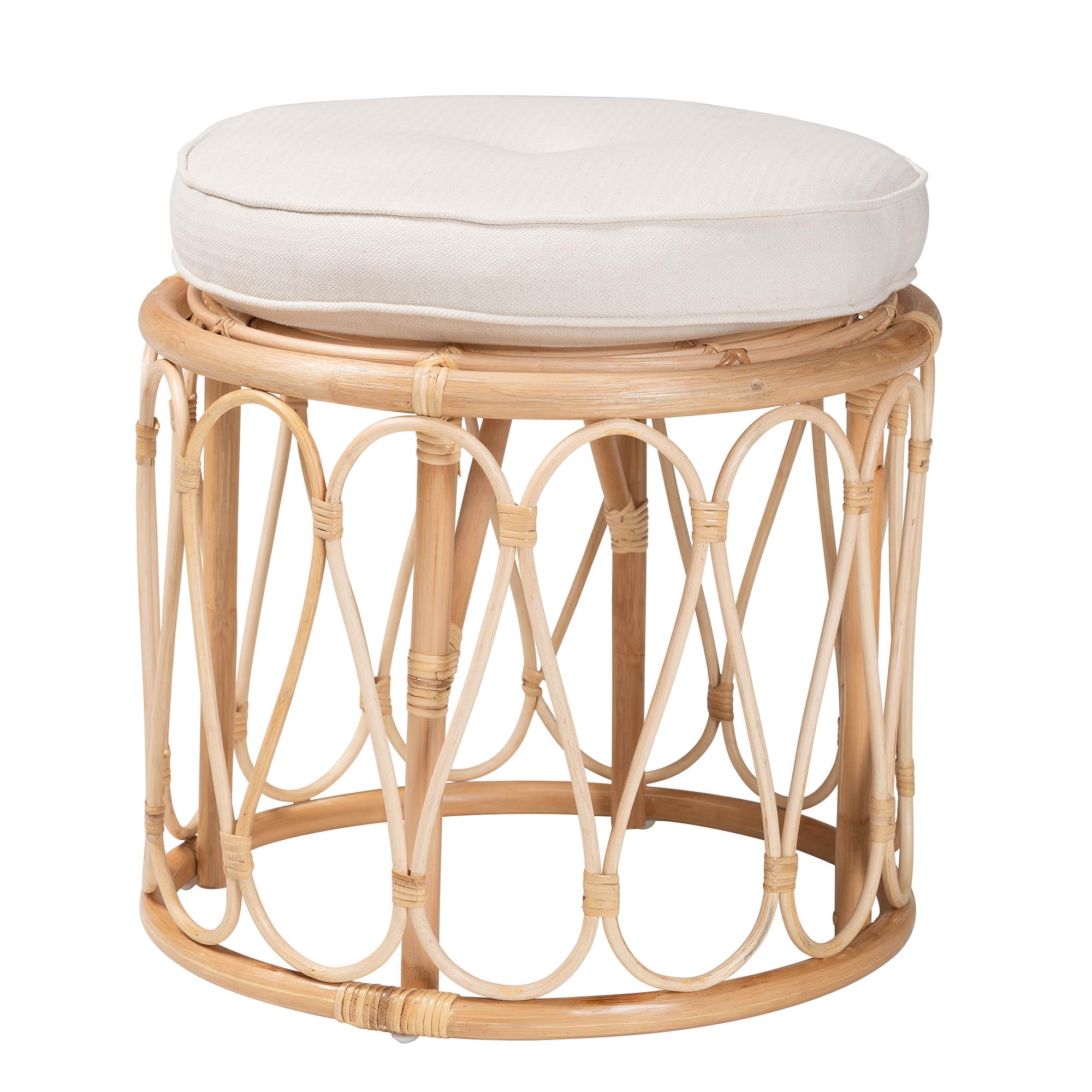 bali & pari Hachiro Boho Ottoman Footstool, Natural Rattan, Natural