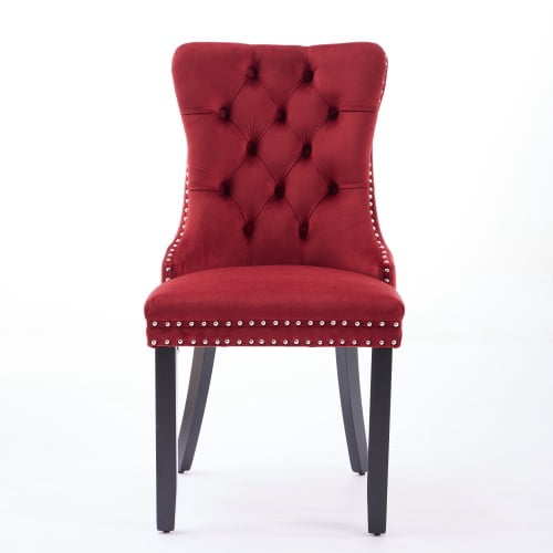 MOONMISS Dining Chairs 2-Pcs Set, High-end Velvet Upholstered Accent Chairs Button Tufted Dining Chairs with Back Ring Pull and Nailhead Trim,Red