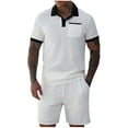thumbnail image 2 of Men's Sport Suit, Breathable Hollowed Activewear Set, Short Sleeve Collar Shirt with Shorts for Gym and Casual, 2 of 6