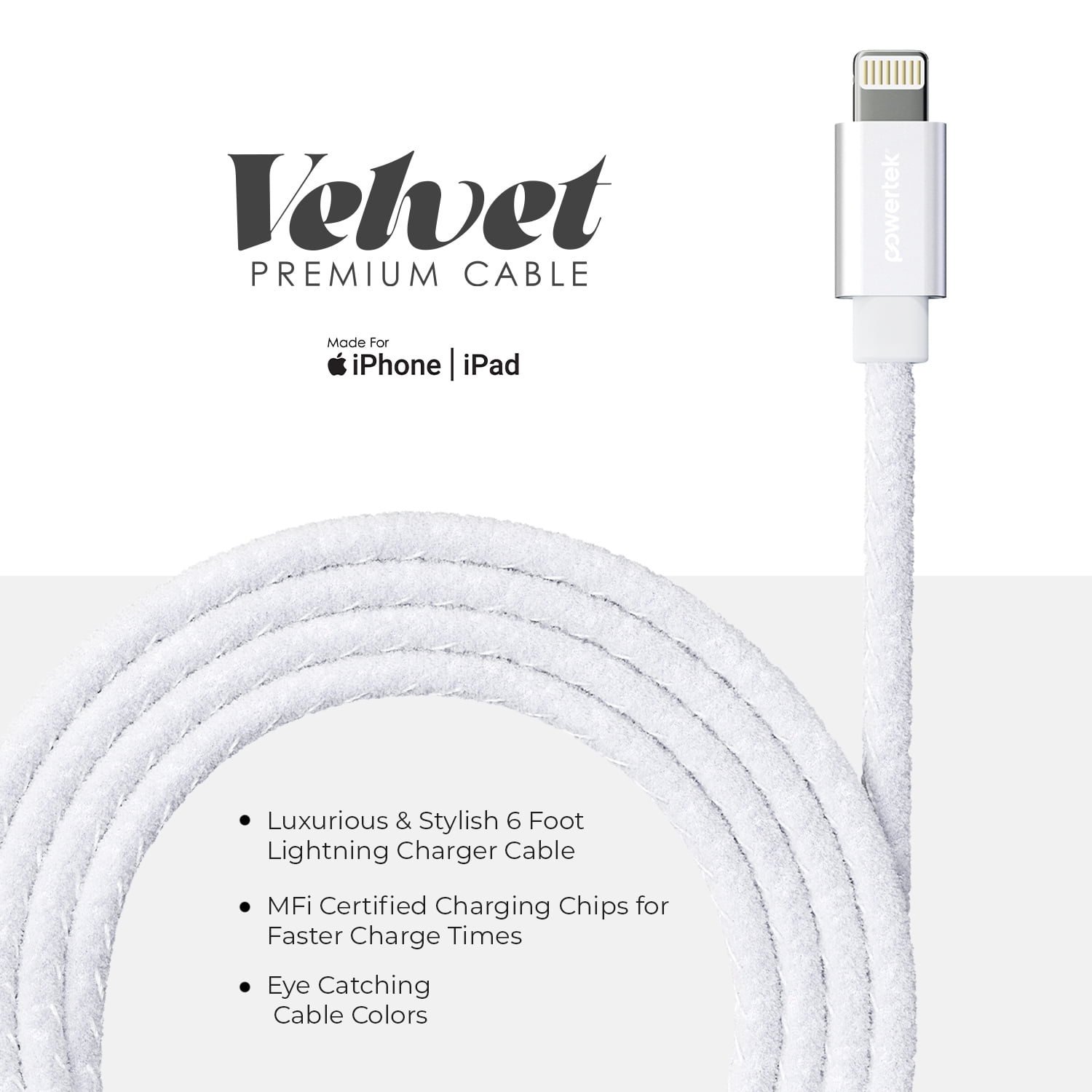 Liquipel Powertek Pastel Velvet USB-A to Lightning - White
