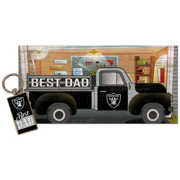 Las Vegas Raiders 6'' x 12'' Best Dad Truck Sign & Key Chain Bundle