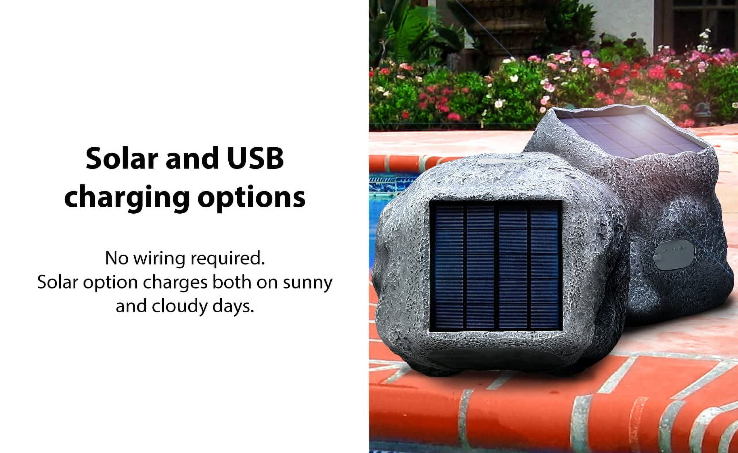 SoundPRO SPS-4000-SL SPS-4000 5-In. 14-Watt-RMS Solar-Rechargeable Bluetooth Multi-Link Nexus Rock Speakers (Slate Gray)