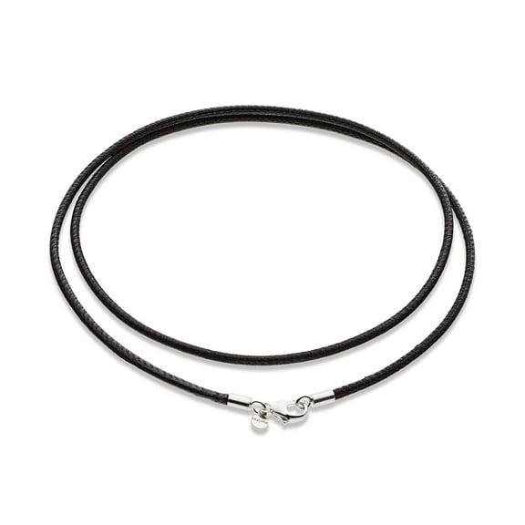 Miabella Genuine 2mm Black or Brown Italian Leather Cord Chain Necklace for Men Women with 925 Sterling Silver Clasp Made in Italy (Black, 16)