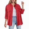thumbnail image 2 of Towmus Casual Quilted Jackets for Women Button Down Collared Long Sleeve Shirts Frayed Hem Fall Jackets with Pockets, 2 of 6