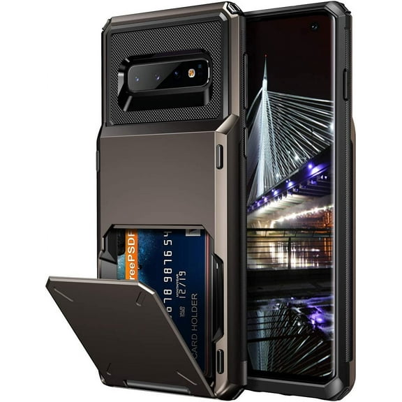Case for Galaxy S10 Case Wallet [4 Card Pocket] Credit Card Holder Slot Scratch Resistant Dual Layer Protective Bumper Tough Rubber Armor Hard Shell Cover Case for Samsung Galaxy S10 Gun Metal
