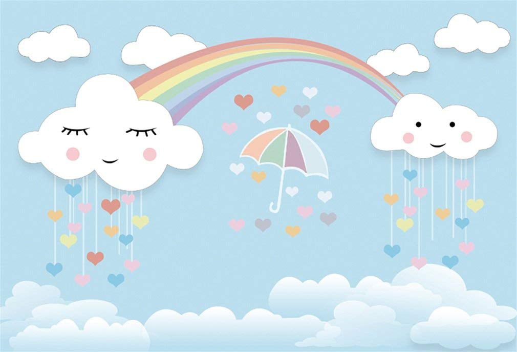 DORCEV 7x5ft Rainbow Sky Backdrop for Birthday Party Baby Shower Photography Background Sunny Sky Dreamy Pink and Blue Cloud Sweet Night Fairy Tale Party Banner Kids Adult Photo Studio Props