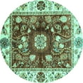 thumbnail image 1 of Ahgly Company Indoor Round Oriental Turquoise Blue Traditional Area Rugs, 4' Round, 1 of 4