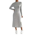 thumbnail image 2 of Guieoi Dress for Women under $10.00 Plus Size Women's Casual Round Neck Mid Length Dress Slim Solid Color Knitted Matte Stripe Long Sleeve Dress Gray Black*Friday/Cyber*Monday, 2 of 8