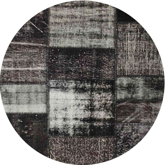 Ahgly Company Machine Washable Indoor Round Contemporary Charcoal Black Area Rugs, 6' Round