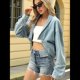 thumbnail image 5 of Chaqueta Vaquera Corta con Mangas Murciélago y Remaches Lavados para Mujer Azul L, 5 of 9