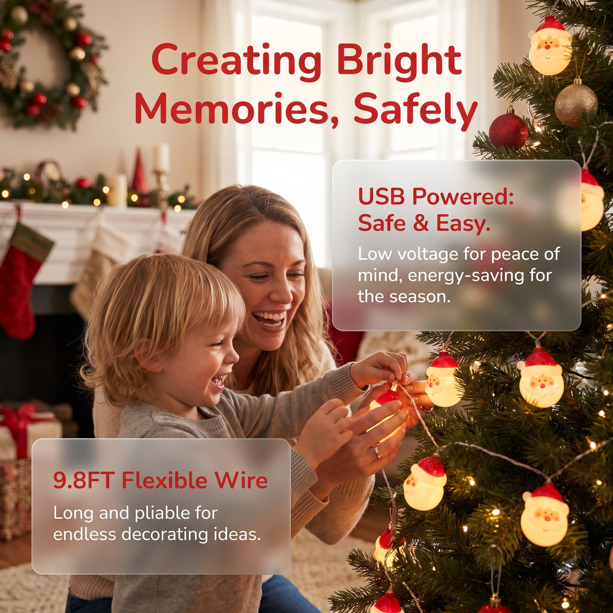 Unique Bargains Fairy Garlands Yuletide Noel Decor Lamps 9.8 ft Red Hat Man USB Powered